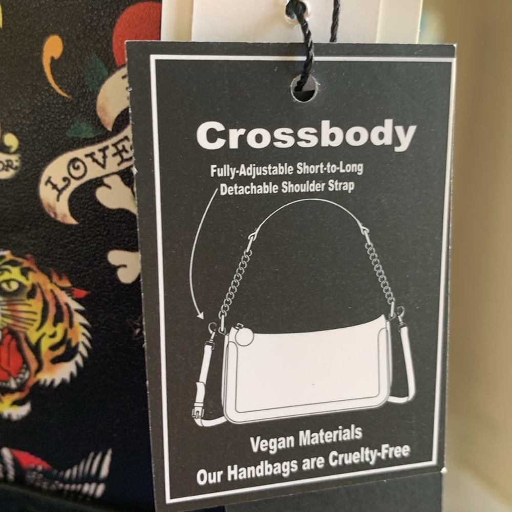 Ed Hardy Black and Red Tattoo Studded Shoulder Bag optional Crossbody strap - Picture 6 of 8
